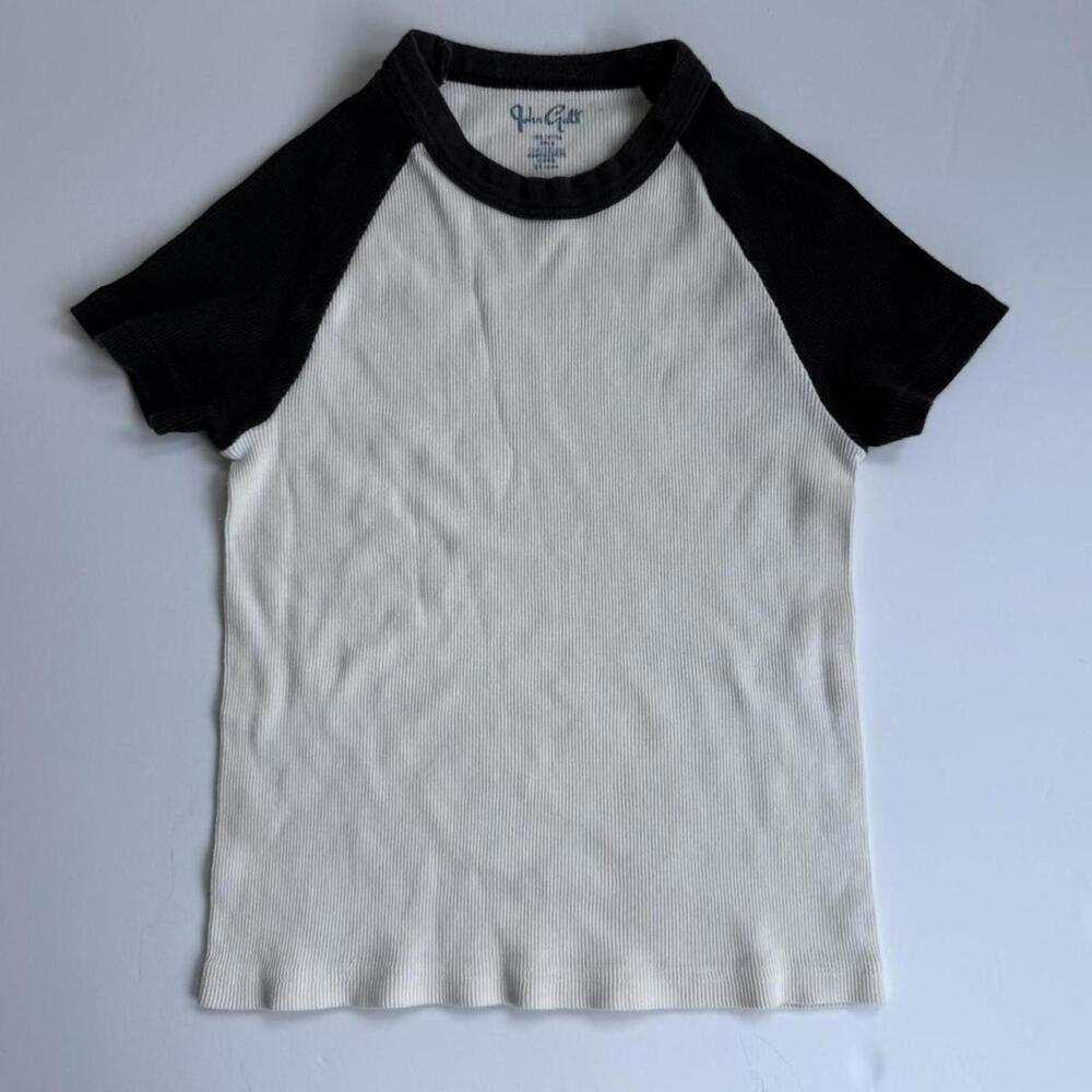White and navy blue Brandy Melville John Galt baseball tee